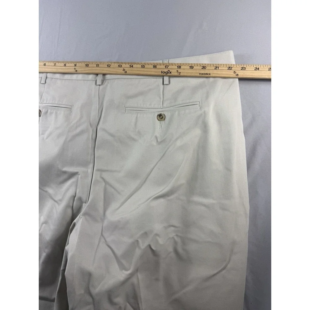 Land's End traditional fit flat front pants slacks, ivory, men's 46x28, cotton